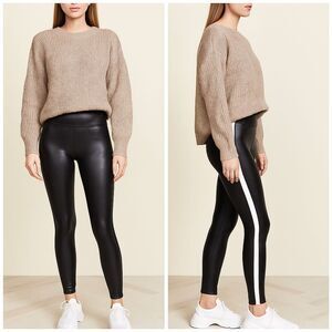 Spanx Faux Leather Black White Side Stripe Pull On Leggings Womens Size Small